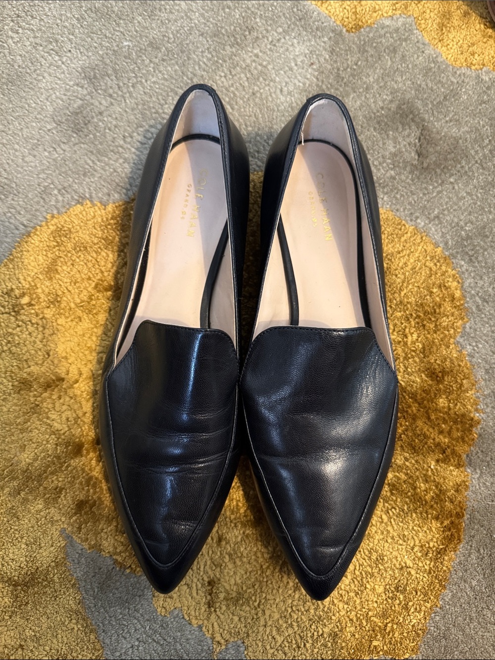 Pointed Toe Black Leather Loafers - Cole Haan GRAND.OS